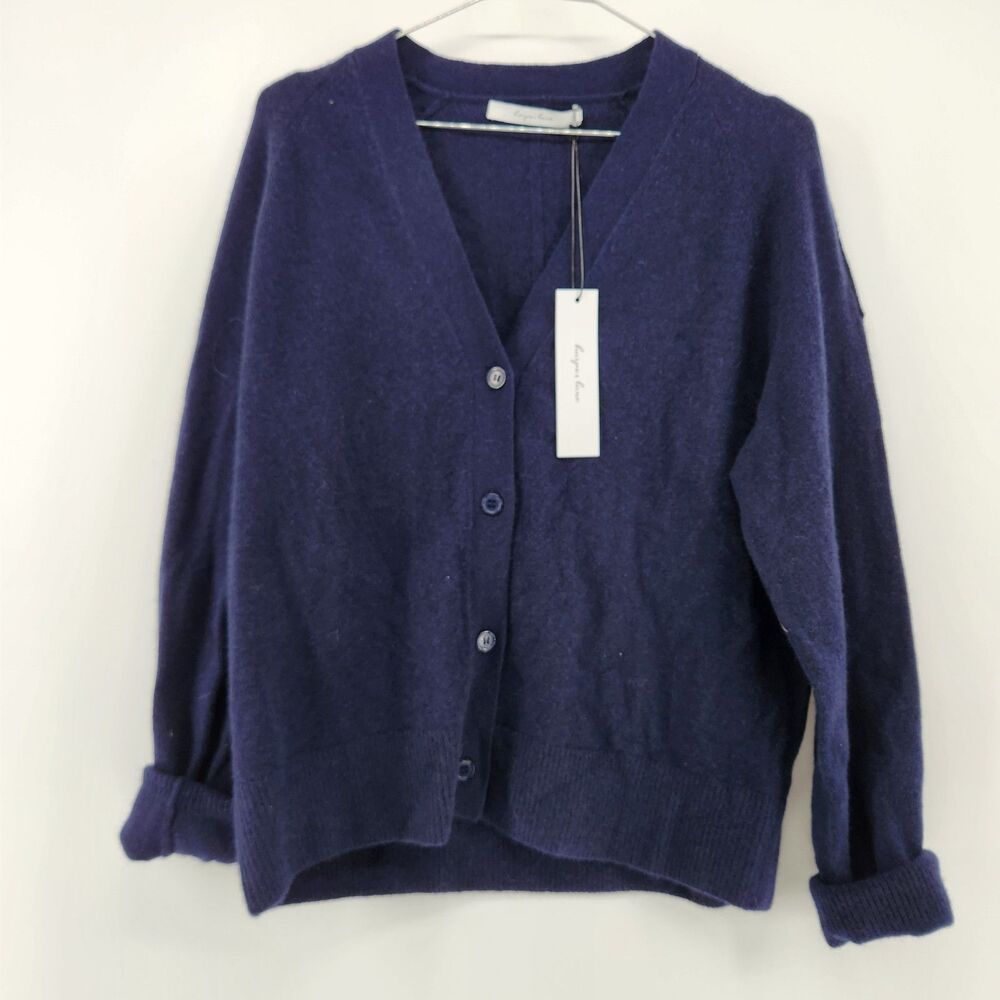 Harper Lane Women's Small Blue 100% Cashmere Long Sleeve Button Up Cardigan NWT